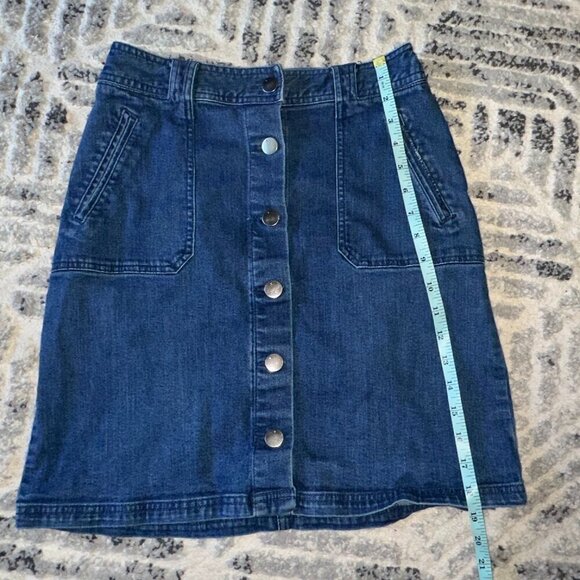 Denim Skirt Button Snap Front Mini Skirt Two Pockets A New Day Size 4 - Picture 3 of 8